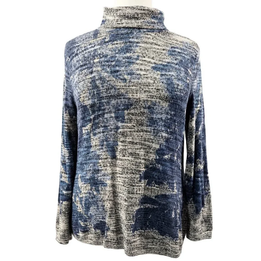 Nic+Zoe Shadow Mix Blue Gray Marled Flecked Turtleneck Sweater Unique Artsy
